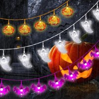 Лампи за декорация на Хелоуин, 3 опаковки светлини призрак/прилеп/тиква, снимка 5 - Декорация за дома - 43340699