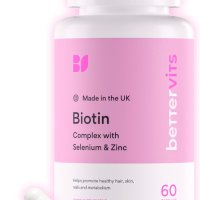 Биотин Bettervits |Мощен 12 000mcg |Включва цинк и селен |Антиоксидант, снимка 1 - Хранителни добавки - 43299237