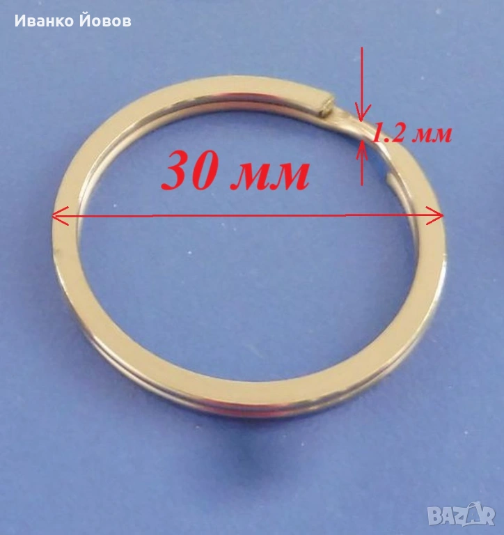 Халки за ключове, ключодържатели, декупаж, неръждаеми, стоманени, Ø30 мм, плоски, снимка 1