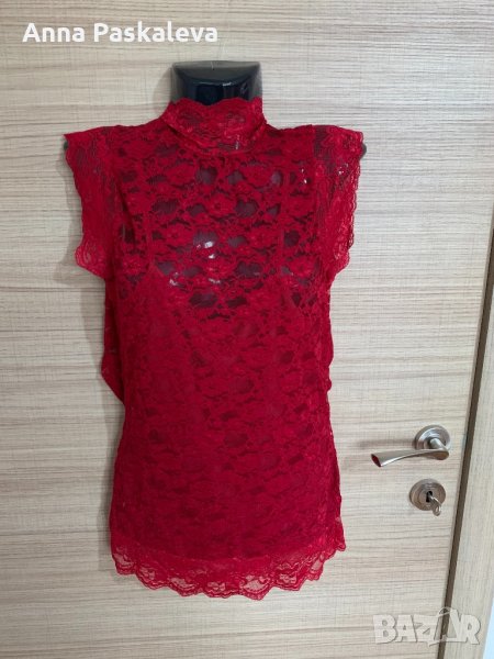 Червен потник с дантела и гол гръб, снимка 1