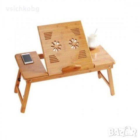 Бамбукова масичка за лаптоп с охладител - предлага се в три размера / стандартен, среден и голям /, снимка 1
