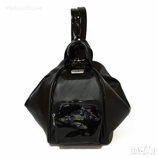 Черна Дамска Раница Лак, снимка 1