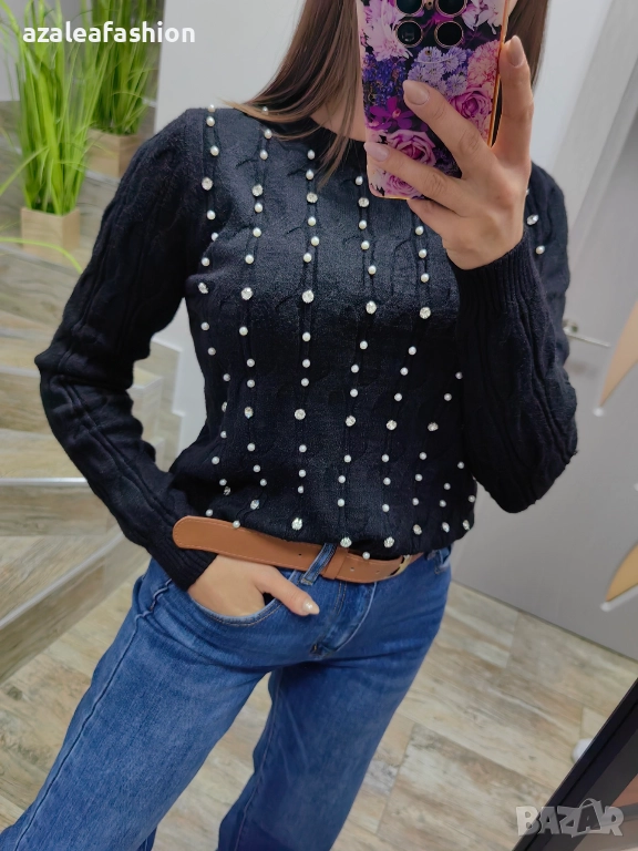 Дамски пуловер с перли, снимка 1