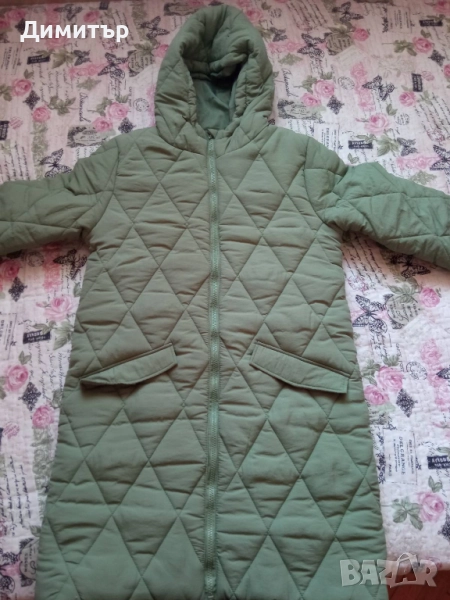 Зелена дамска зимна шуба 164 см. - ново, снимка 1