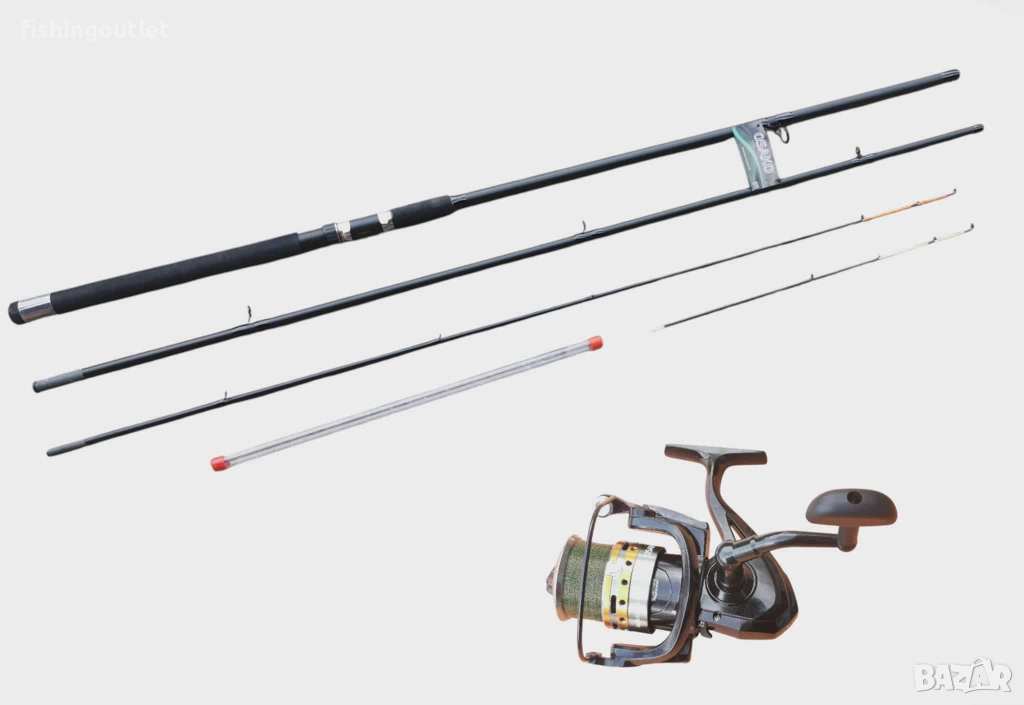  Фидер комплект - въдица 3.90м ( 150гр акция) , макара и корда 0.25мм, снимка 1