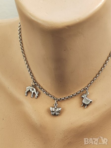 Къс сребърен гердан с три висулки, снимка 1