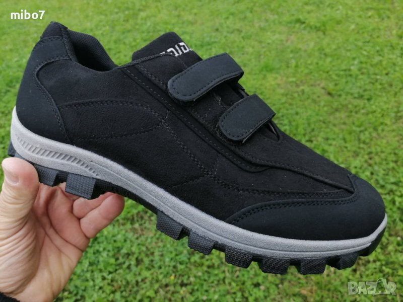  Мъжки маратонки с лепенки велкро и гумено, директно излято ходило в черно- CAIDAI, снимка 1