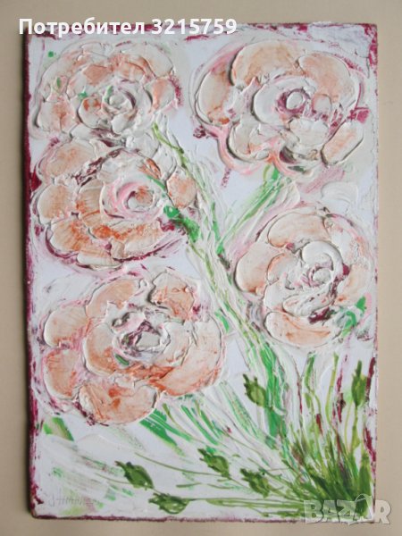 Красива Картина масло, фазер,цветя, подпис Ананиев,26х18см., снимка 1