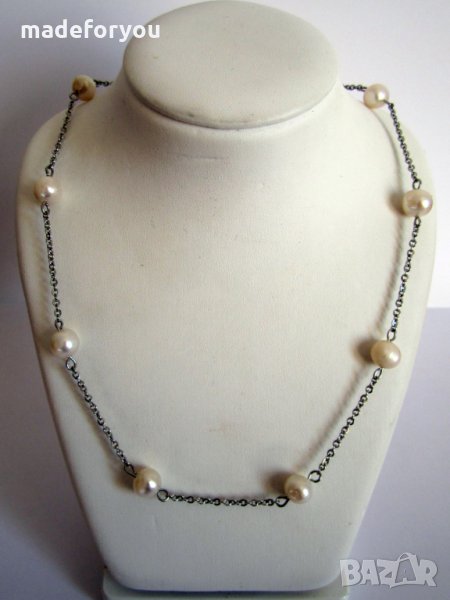 Нежно колие с естествени речни перли и медицинска стомана , снимка 1