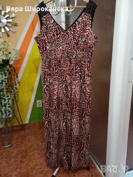 Пъстра лятна рокля за едра дама. Размер: XL, 2XL. Десен в черно, червено и бяло. , снимка 1