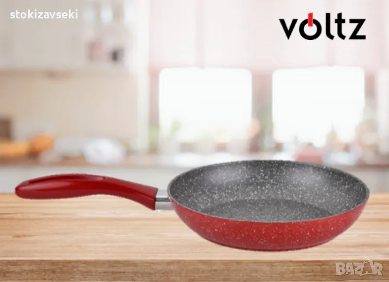 Тиган Voltz ,28см.,  Мраморно покритие, Индукция, Червен, снимка 1