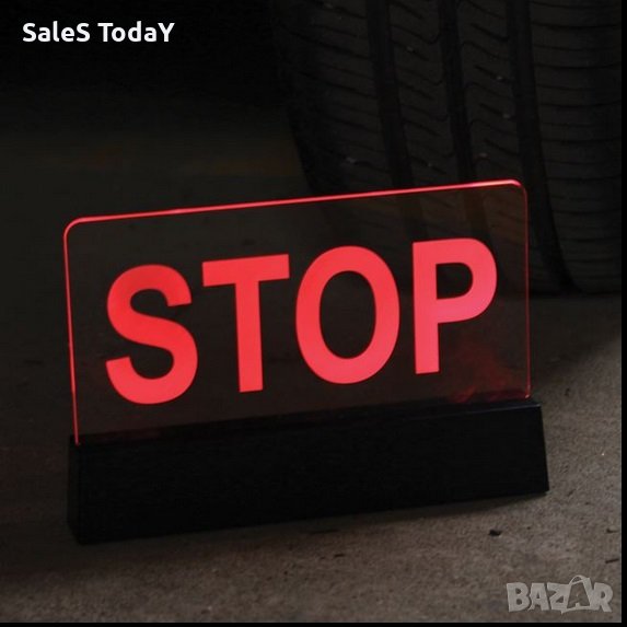 Светеща табела, Лампа с надпис "СТОП" - Stop, Светеща табела, червена, 18х3х12см, снимка 1