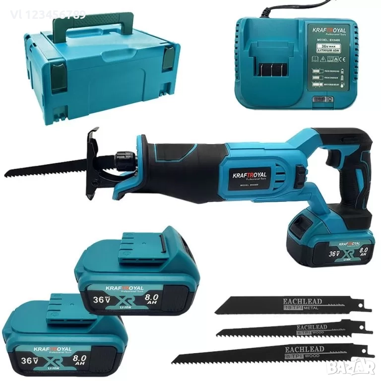 Акумулаторен саблен трион KRAFT ROYAL 36v с 2 батерии 8ah. , зарядно и куфар, снимка 1