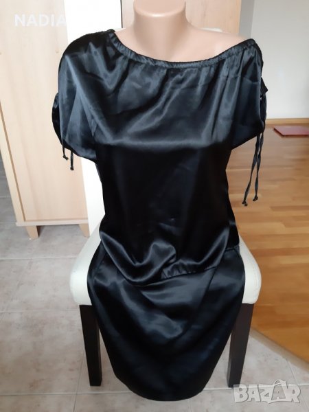 *Сатенена черна рокля Ateliani, снимка 1