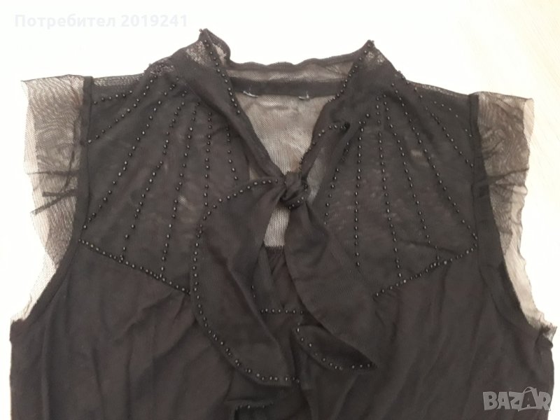 Черна блуза с дантела и перли , снимка 1
