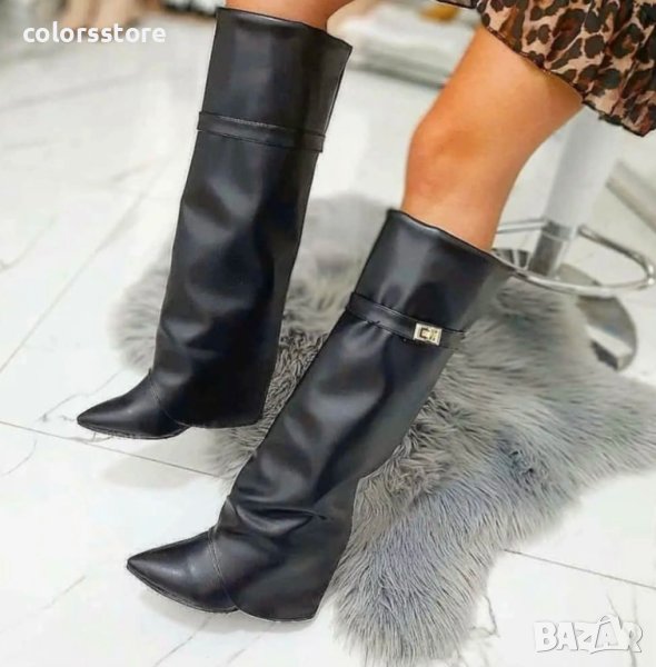 Ботуши на платформа - черна кожа - K-40, снимка 1