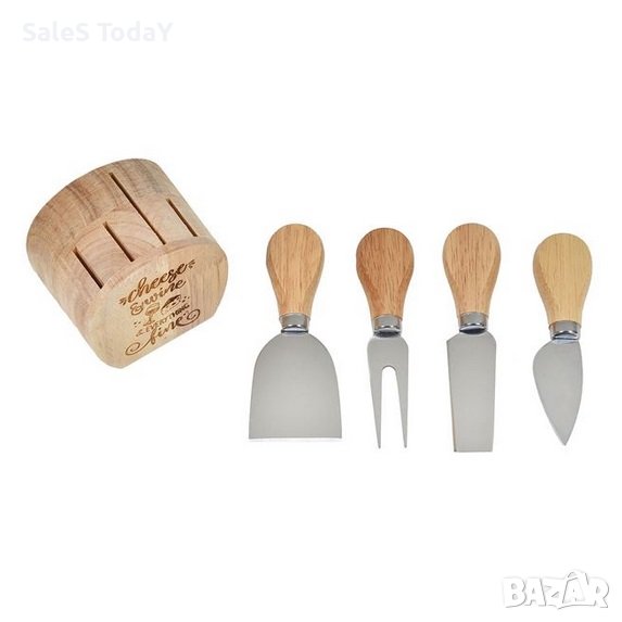 Комплект ножове за сирене, дървена основа, 5 бр., снимка 1