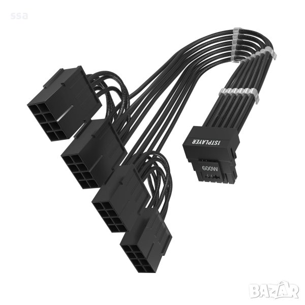 1stPlayer удължителен кабел Custom Sleeved Modding Cable Black - 4 x PCIe 8-pin to 12VHPWR - FM4, снимка 1