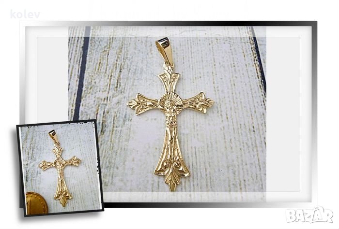 златен кръст с Исус Христос, релефно изображение 1.63 грама, снимка 1