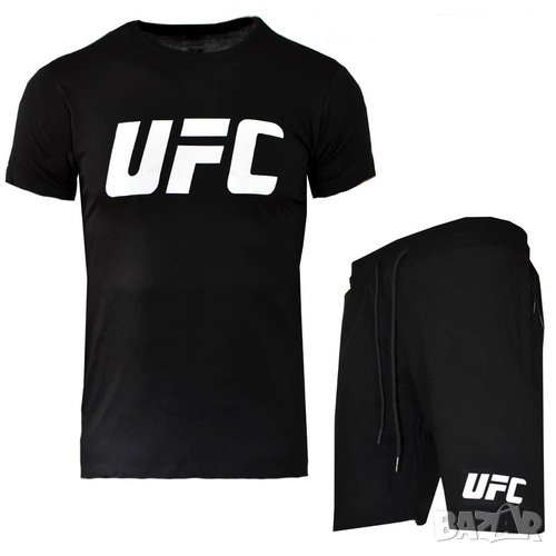 Летен спортен екип UFC, черен, памук и ликра, снимка 1