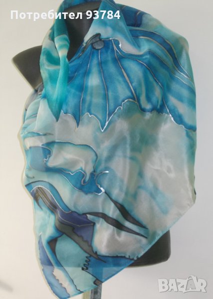Ръчно рисуван копринен шал ЛАЗУРНО, снимка 1