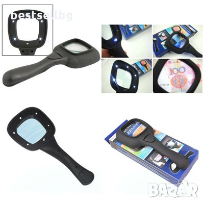 Гумирана ръчна лупа увеличение 3Х LED UV осветление фалшиви пари бижута часовници четене марки злато, снимка 1