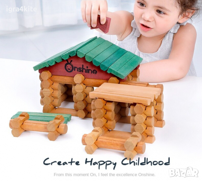 ТОП! Дървена къща кабинка конструктор с 90 части / всички дървени играчки, снимка 1