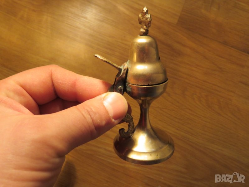 малко удобно бронзово кандило - за да е винаги с вас, тамянник 11 см, 1927 Царство България религия, снимка 1