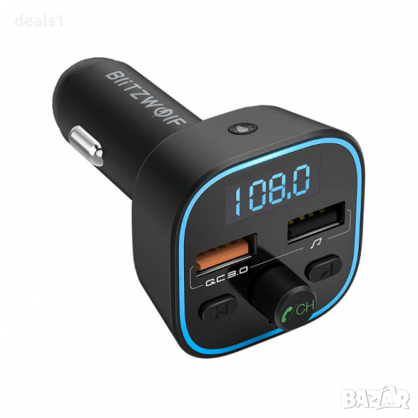 BlitzWolf BW-BC1 FM Tрансмитер Зарядно Bluetooth 5.0, 2xUSB + MicroSD, снимка 1