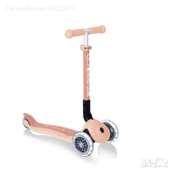 Сгъваема еко тротинетка с 3 колела GLOBBER JUNIOR FOLDABLE LIGHTS ECOLOGIC – цвят праскова, снимка 1