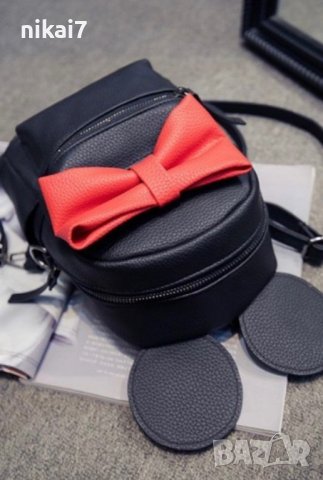 дамска раница кожена мики маус с червена сладурска панделка ново чанта, снимка 4 - Раници - 37613007
