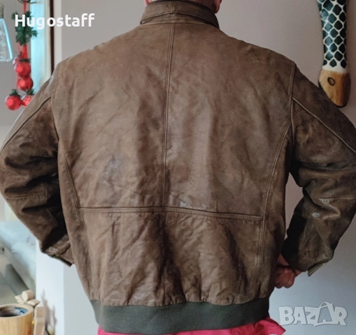 Винтидж Jos. A. Bank кожено кафяво Bomber Aviator Пилотско Хл, снимка 2 - Якета - 52152643