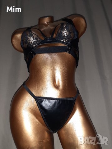 75 Е К-т Черен кожен сутиен и прашка , снимка 10 - Бельо - 38597048