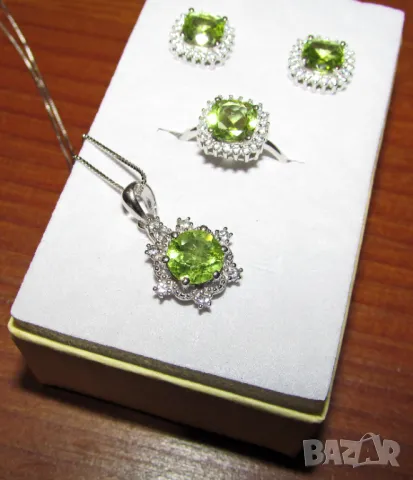 925 сребърен комплект с натурален перидот, подходящ за подарък, снимка 2 - Бижутерийни комплекти - 50231962