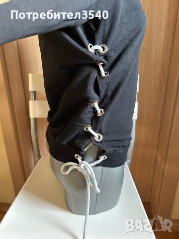 Дамска черна блуза с връзки, снимка 11 - Блузи с дълъг ръкав и пуловери - 43076179