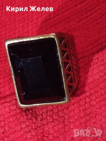 СТАР МЕДЕН ОРНАМЕНТИРАН РЕТРО АРТ ПРЪСТЕН с ГОЛЯМ ЮВЕЛИРНО ФАСЕТИРАН ЧЕРЕН ОНИКС 27370, снимка 14 - Пръстени - 36772045