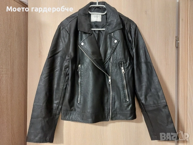 Дамско черно кожено яке размер ХЛ, снимка 3 - Якета - 53233121