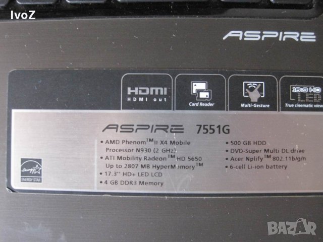 Продавам лаптоп Acer 7551G- на части, снимка 2 - Лаптопи за игри - 26958530