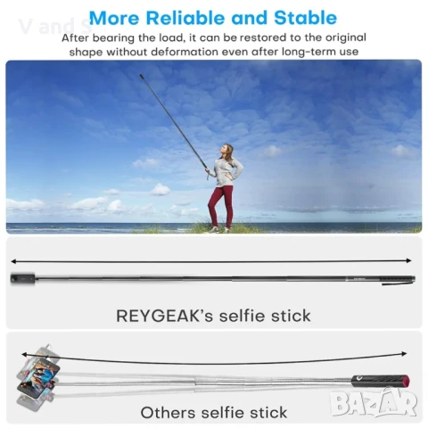 REYGEAK 118" удължен селфи стик за Insta360 X4, до 300см ултра дълъг невидим селфи стик с 1/4 винт, , снимка 5 - Чанти, стативи, аксесоари - 51289563