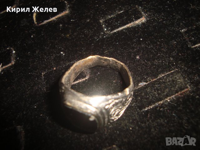 СТАРИНЕН БРОНЗОВ ПОСРЕБРЕН МАСИВЕН ПРЪСТЕН с ЧЕРЕН ОНИКС РЪЧНА ИЗРАБОТКА 22227, снимка 6 - Антикварни и старинни предмети - 33127081