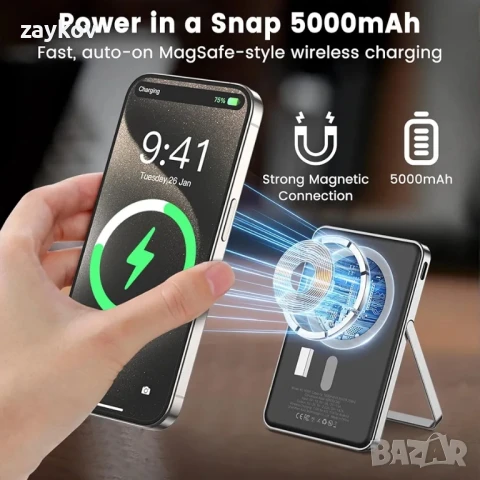 LUCKYDUO 5000mAh Безжично преносимо зарядно с портфейл за iPhone

, снимка 2 - Друга електроника - 50551736