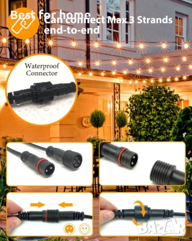 Външни соларни светлини 25+2 нечупливи LED крушки, G40,водоустойчиви, снимка 7 - Соларни лампи - 43179871