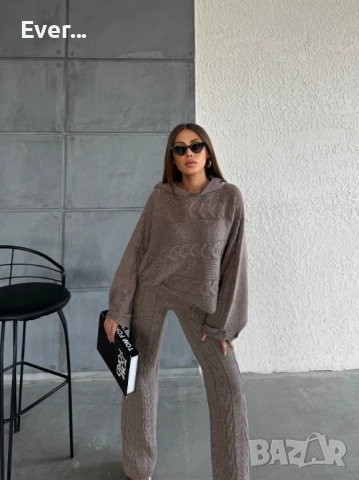 Дамски комплект плетиво в цвят минк, снимка 2 - Комплекти - 52287799