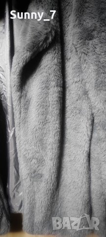 Сиво пухкаво палто, снимка 4 - Палта, манта - 43641071