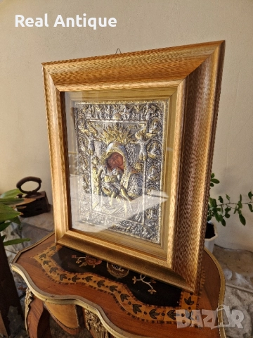 Прекрасна голяма антикварна сребърна икона със сертификат и маркировка , снимка 4 - Икони - 51686555