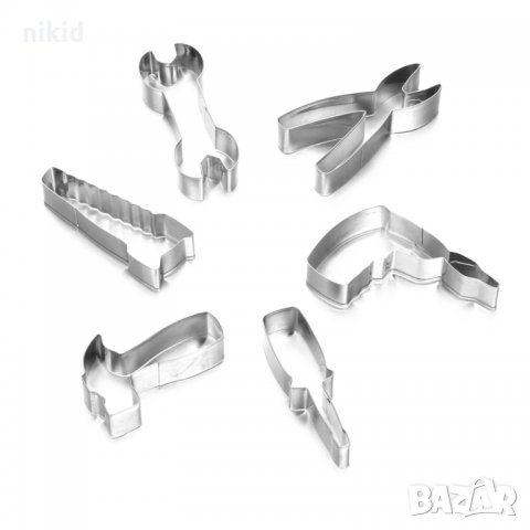 6 бр строителни инструменти  чук клещи трион отвертка дрелка метални форми резци тесто фондан торта, снимка 3 - Форми - 32702931