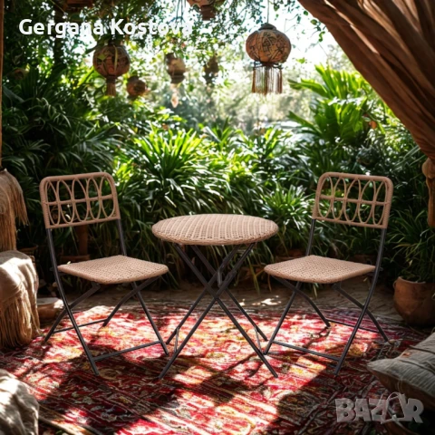 🌿 Градински бохо комплект – 3 части - маса с 2 стола за стил и уют на открито, снимка 1