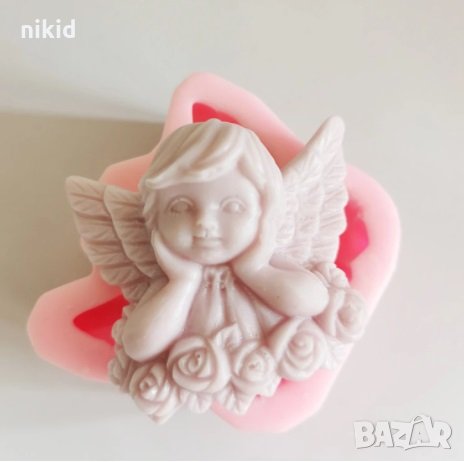 Ангел подпрян на рози дълбок силиконов молд форма фондан шоколад гипс свещ сапун, снимка 3 - Форми - 32714153