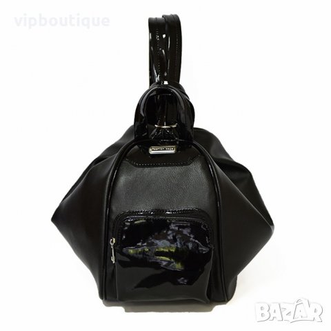 Черна Дамска Раница Лак, снимка 1