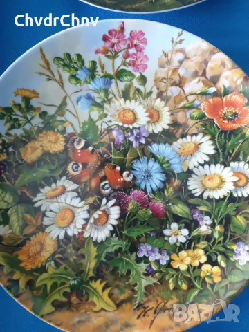 6бр Furstenberg Бавария немска колекционерска декоративна порцеланова чиния-картина/цветя, снимка 6 - Картини - 49231812
